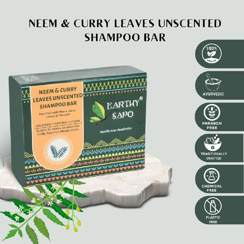 Earthy Sapo Neem & Curry Leaves Unscented Shampoo Bar, 75 g-6.webp